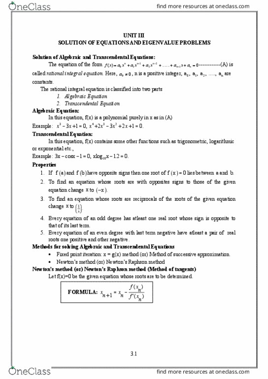 Chapter : SOLUTION OF EQUATIONS AND EIGENVALUE PROBLEMS thumbnail