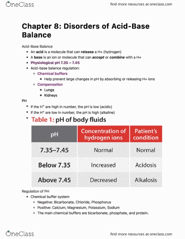 NURS3403 Lecture : Chapter 8 Disorders of Acid-Base Balance thumbnail