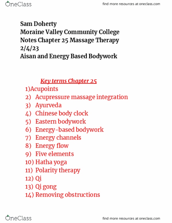101-201 Lecture Notes - Moraine Valley Community College, Hatha Yoga, Energy Medicine thumbnail