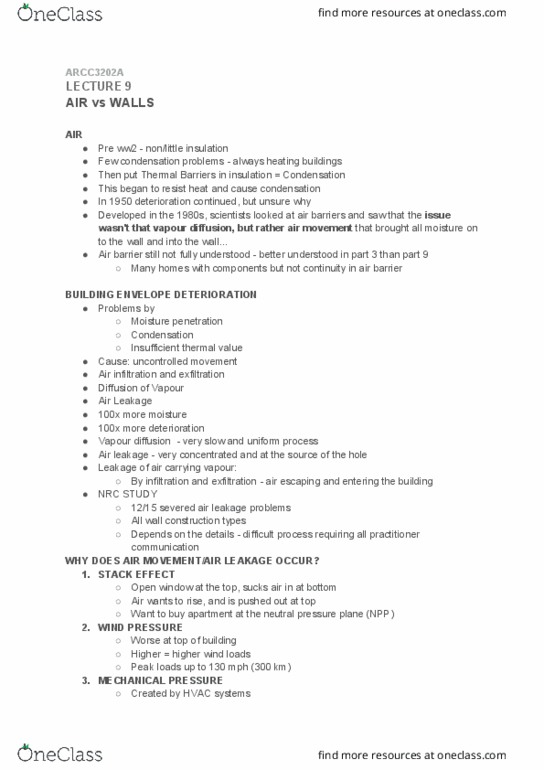 ARCC 3202 Lecture Notes - Air Barrier, Vapor Barrier, Building Envelope thumbnail