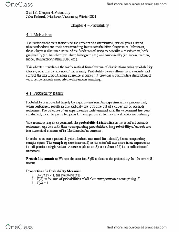 STAT-151 Lecture Notes - Macewan University, Pie Chart, Sylvia Fedoruk thumbnail