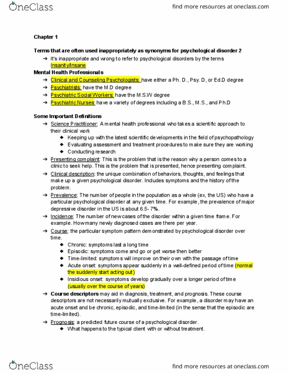 PSY 3230 Lecture Notes - Mental Health Professional, Psychopathology, Psy thumbnail