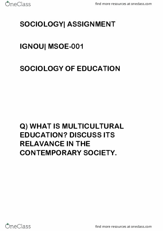 SOCIOLOGY Lecture 4: WHAT IS MULTICULTURAL EDUCATION? DISCUSS ITS RELAVANCE IN THE CONTEMPORARY SOCIETY. thumbnail
