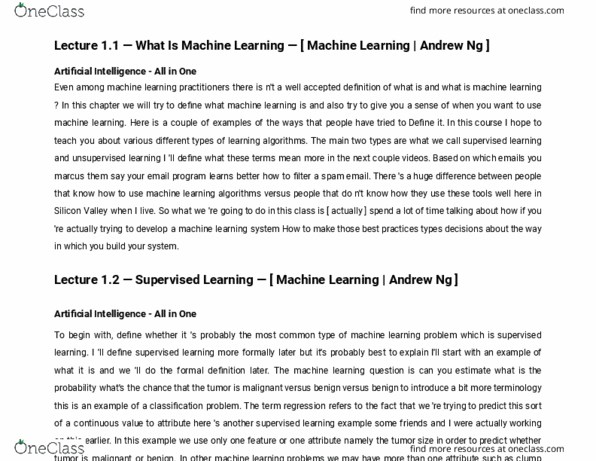 GAME 302 Lecture Notes - Lecture 1: Andrew Ng, Unsupervised Learning, Long Term Ecological Research Network thumbnail