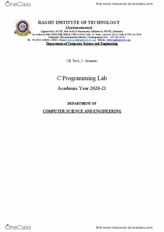 101 Lecture Notes - Lecture 6: Bheemunipatnam, National Assessment And Accreditation Council, All India Council For Technical Education thumbnail