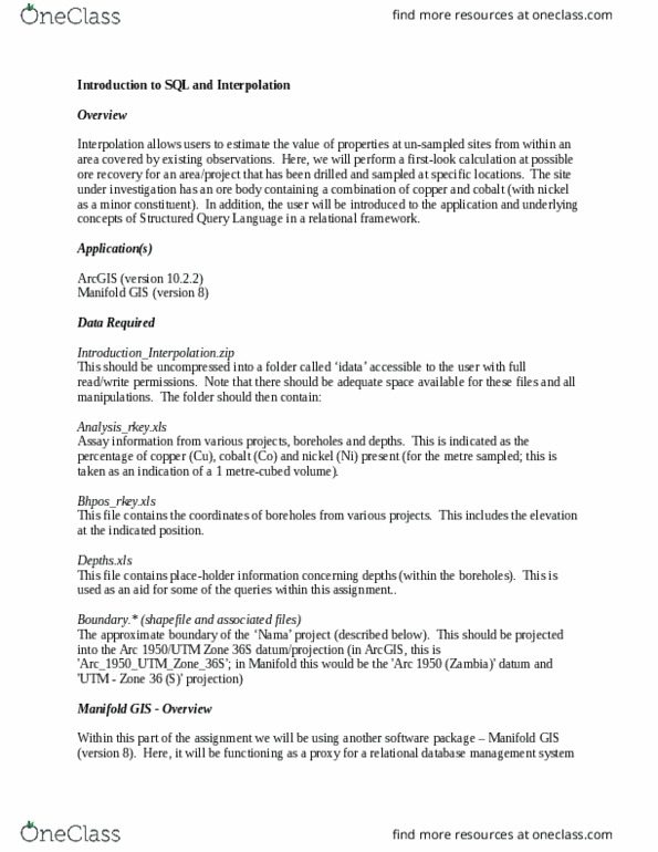 EESC03H3 Lecture Notes - Relational Database Management System, Sql, Shapefile thumbnail