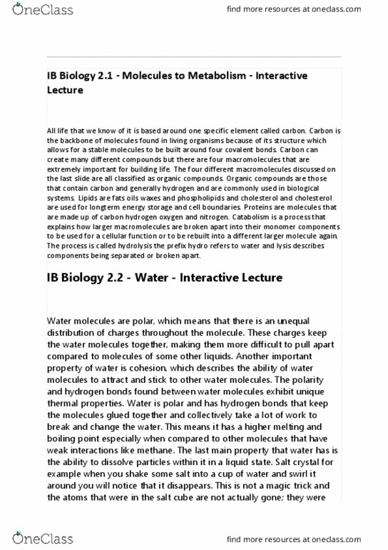 BIO 102 Lecture Notes - Salt, Boiling Point, Nitrogenous Base thumbnail
