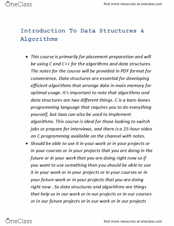 DMS Lecture Notes - Lecture 1: Algorithmic Efficiency, Big Data, Code Segment thumbnail