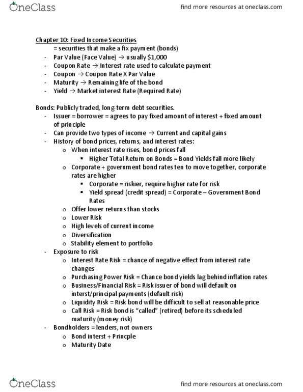 BUS-F 420 Lecture Notes - Yield Spread, Credit Risk, Interest Rate thumbnail