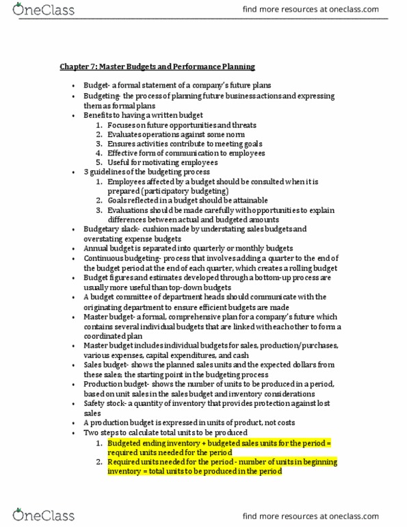 ACCT 212 Chapter Notes - Chapter 7-8: Participatory Budgeting, Budget, Income Statement thumbnail