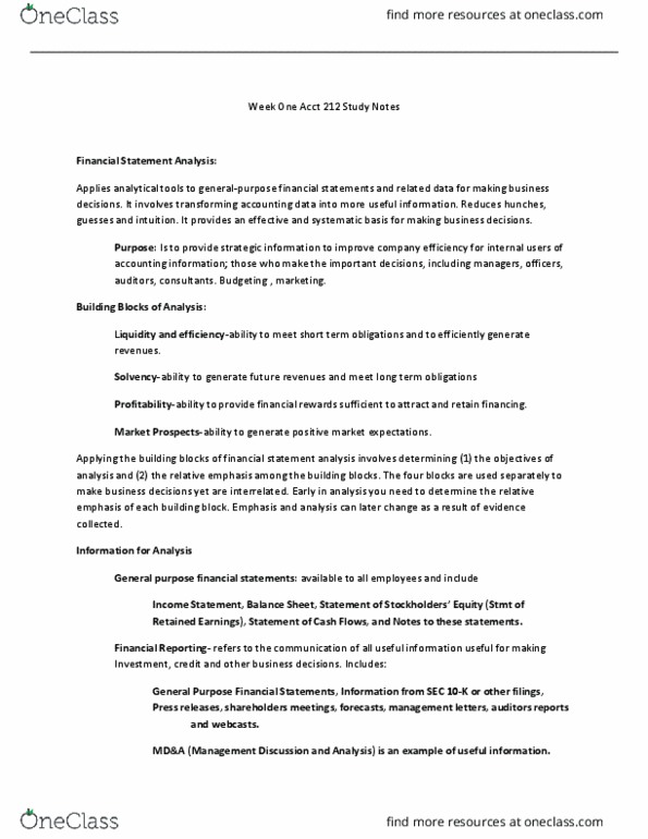 ACCT 212 Lecture Notes - Lecture 16: Financial Statement Analysis, Financial Statement, Income Statement thumbnail