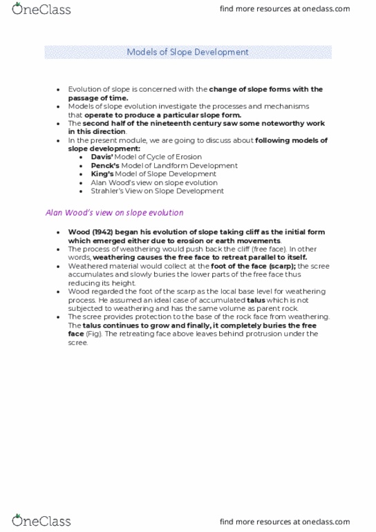 MASTER OF ARTS (GEOGRAPHY) Chapter : Models of Slope Development alan wood thumbnail