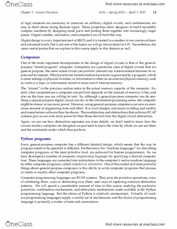 6.01 Lecture Notes - Lecture 2: Digital Electronics, Stored-Program Computer, Compile Time thumbnail