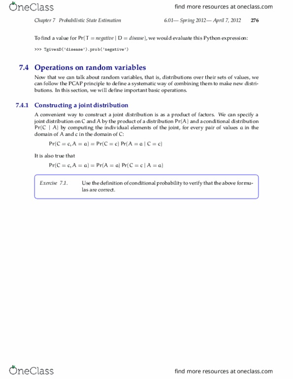 6.01 Lecture Notes - Lecture 26: Joint Probability Distribution, Conditional Probability Distribution, Random Variable thumbnail