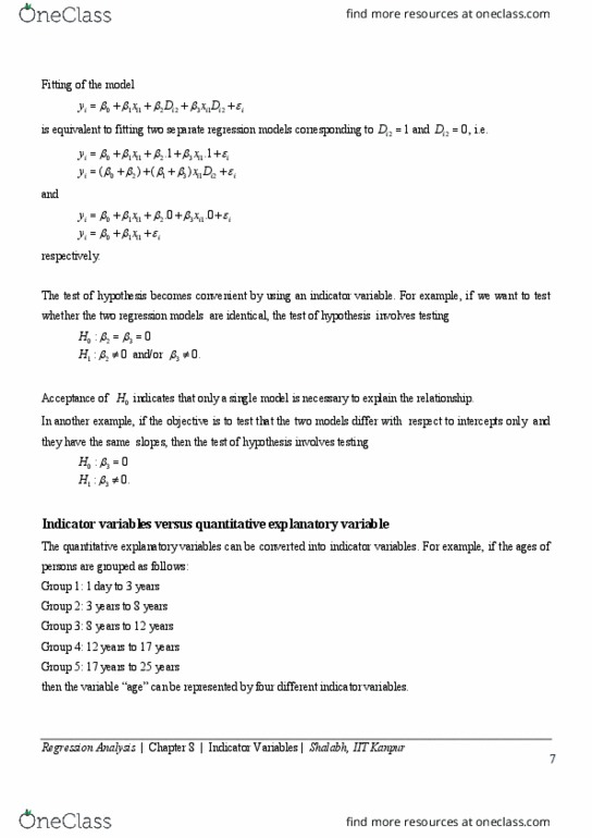 MTH-416, REGRESSION ANALYSIS Lecture Notes - Spring 2023, - Indian ...