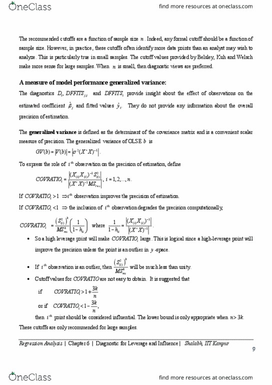 MTH-416, REGRESSION ANALYSIS Lecture Notes - Spring 2023, - Indian ...