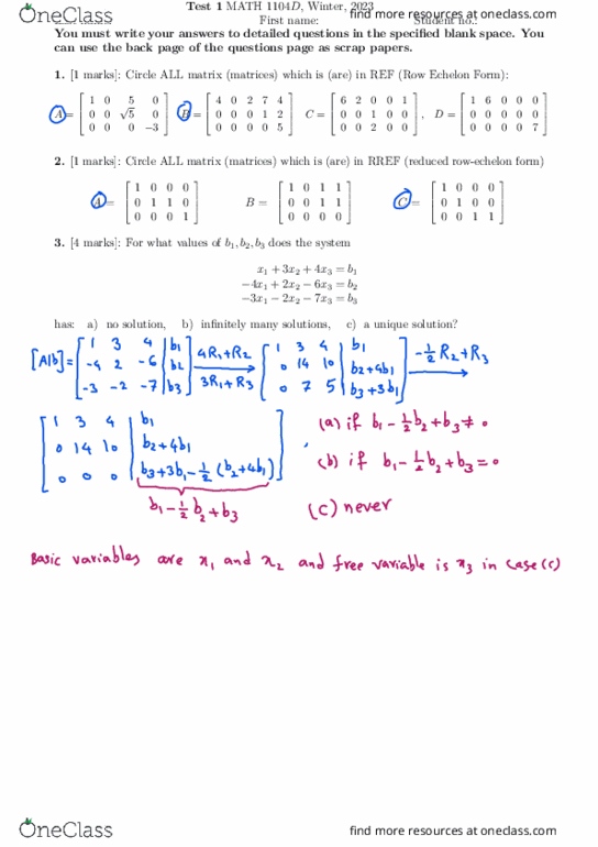 BUS 100 Lecture Notes - Row Echelon Form, Augmented Matrix thumbnail