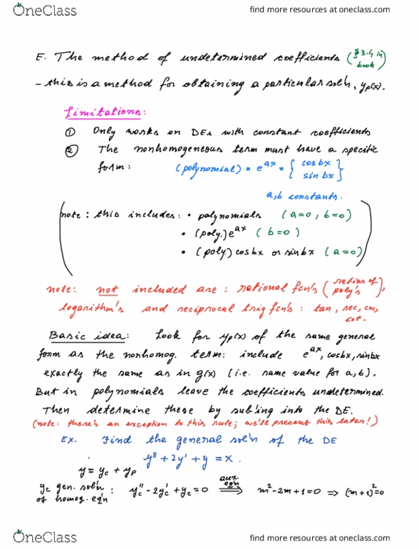 MTH 425 Lecture : 11 Method of undetermined coefficients - Part 1 thumbnail