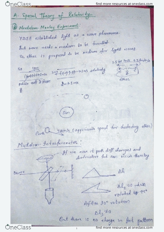 PHYSICE Lecture : Special Theory of Relativity Notes 1 thumbnail