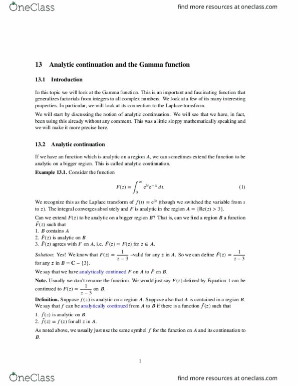 MATH 141 Chapter Notes -Gamma Function, Positive Real Numbers, Multiplication Theorem thumbnail