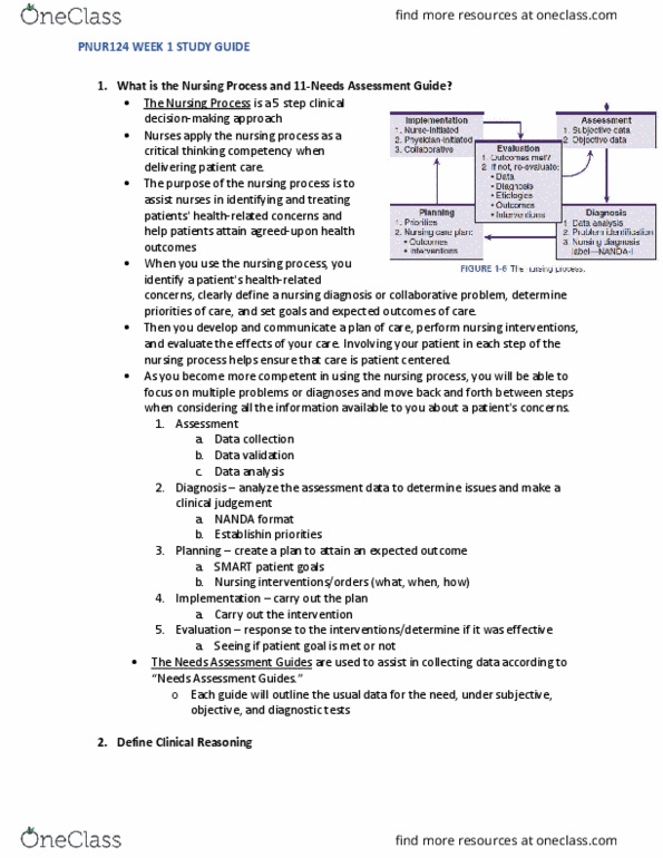 PNUR-124 Lecture Notes - Lecture 1: Nursing Diagnosis, Nursing Process, Data Validation thumbnail