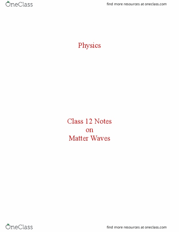 PY-101 Lecture : Physics_Class 12 notes on Matter Waves thumbnail