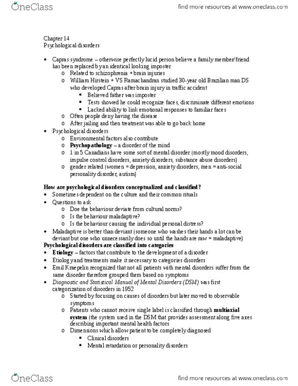 PSYC 100 Chapter Notes - Chapter 14: Paranoid Personality Disorder, Impulse Control Disorder, Antisocial Personality Disorder thumbnail