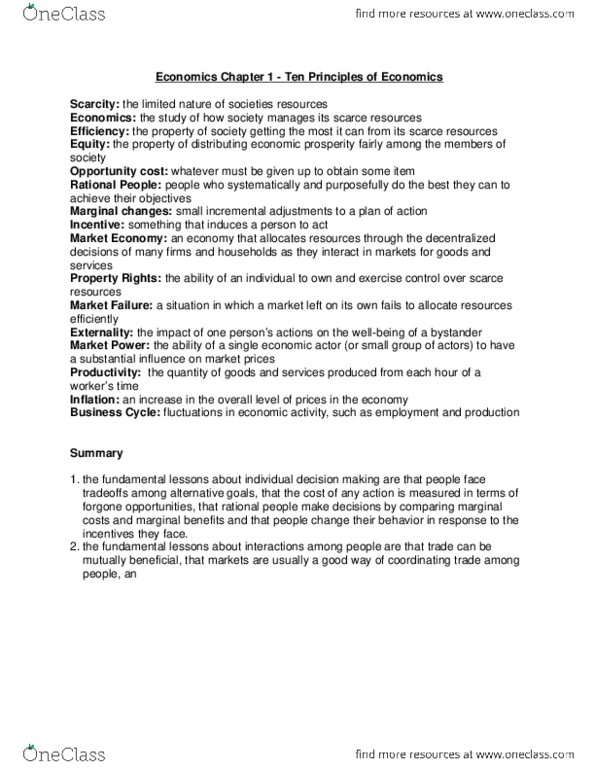 ECON 1000 Chapter Notes - Chapter 1: Business Cycle, Opportunity Cost thumbnail