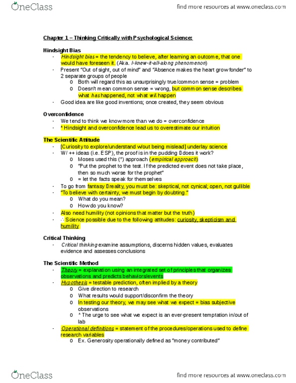 PSY 1101 Chapter Notes - Chapter 1: Critical Thinking, Standard Deviation, Statistical Significance thumbnail