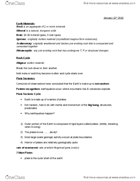 GEO 1111 Lecture Notes - Lecture 3: Big Bang, Lithosphere, Subduction thumbnail