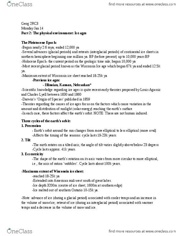 GEOG 2RC3 Lecture Notes - Louis Agassiz, Ice Age, Geologic Time Scale thumbnail