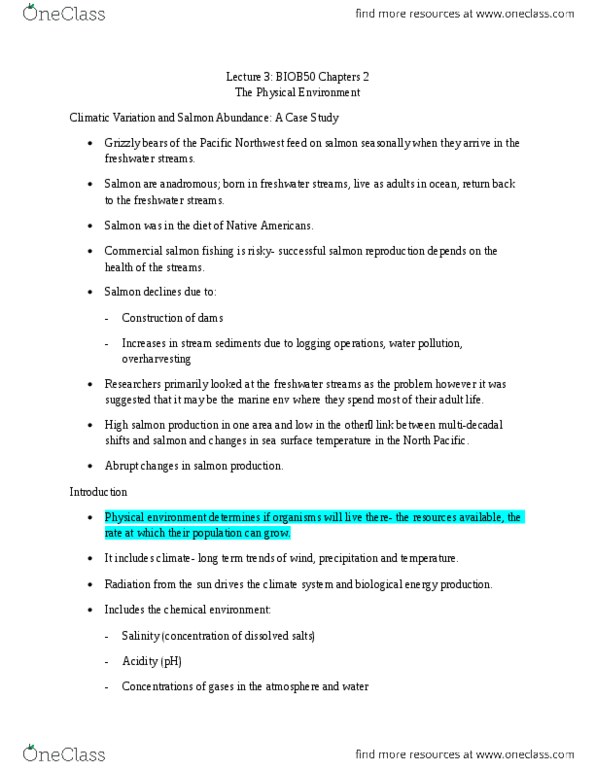 BIO120H1 Chapter Notes - Chapter 2: Sea Surface Temperature, Fish Migration, Dry Summer thumbnail