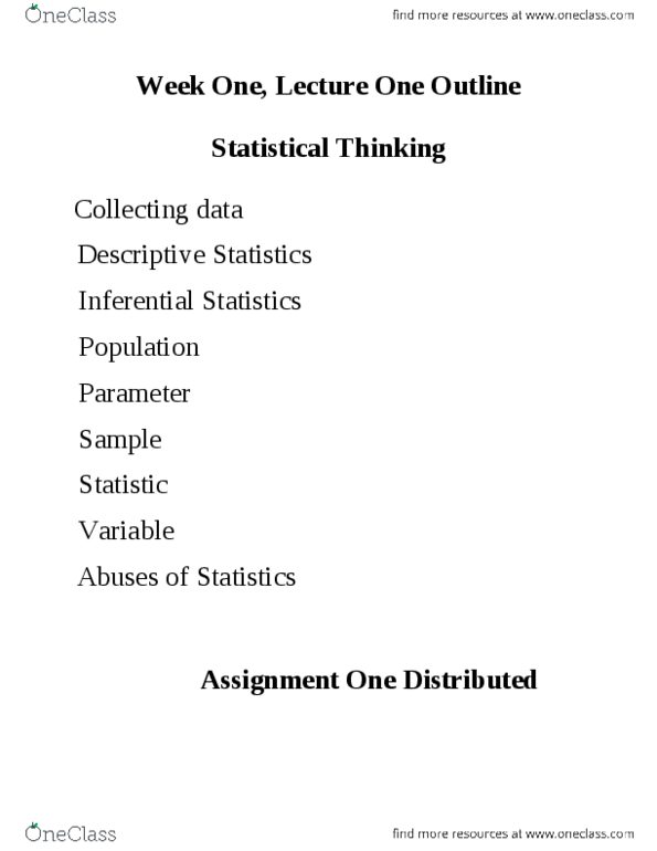 STAT 100 Lecture Notes - Lecture 1: News Time, Statistic, Descriptive Statistics thumbnail
