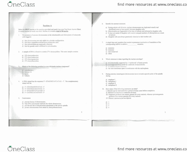 BIOL 1090 Study Guide - Winter 2013, Final - Meiosis, Peptide, Protein ...