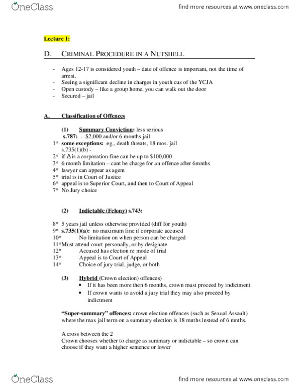 LAWS 3307 Chapter Notes -Indictable Offence, Jury Trial, Summary Offence thumbnail