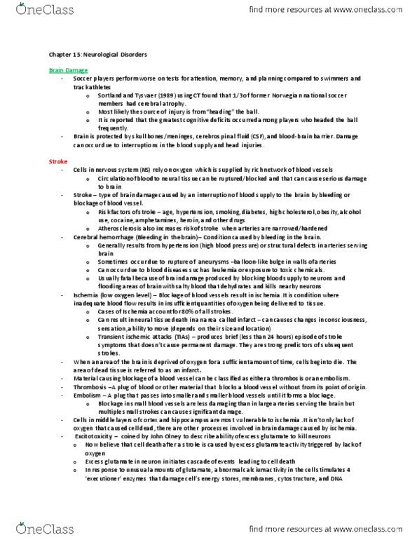 PSYB64H3 Chapter Notes - Chapter 15: John Olney, Blood Vessel, Thrombosis thumbnail