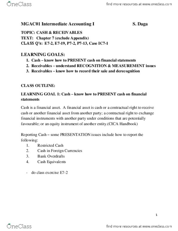 MGAC01H3 Lecture Notes - Cash Advance, Financial Statement, Accounts Receivable thumbnail