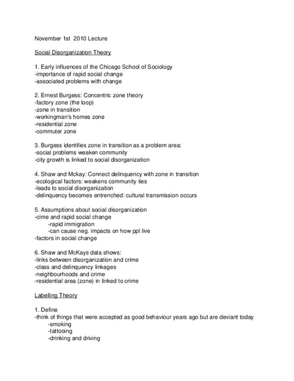 SOC 2700 Lecture Notes - Ernest Burgess, Social Disorganization Theory, Labeling Theory thumbnail