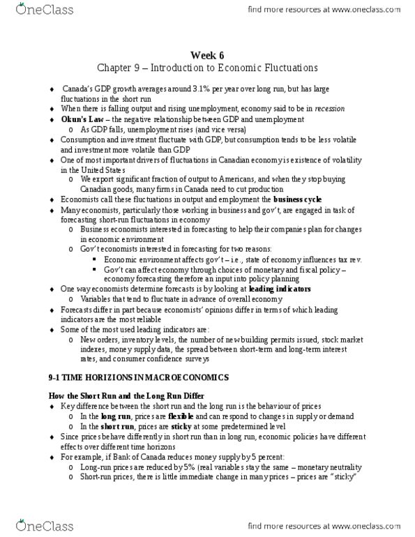 ECON 2000 Chapter Notes - Chapter 9: Nominal Rigidity, Monetary Policy, Money Supply thumbnail