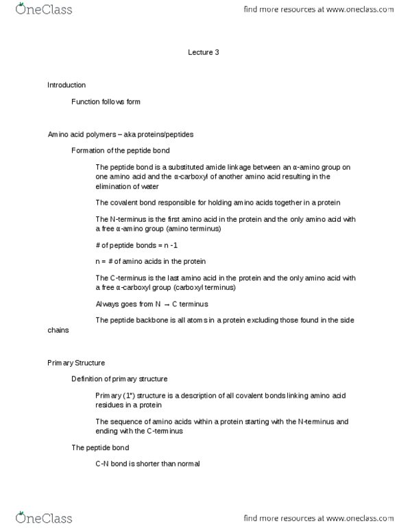 BC 351 Lecture Notes - C-Terminus, N-Terminus, Protein Folding thumbnail