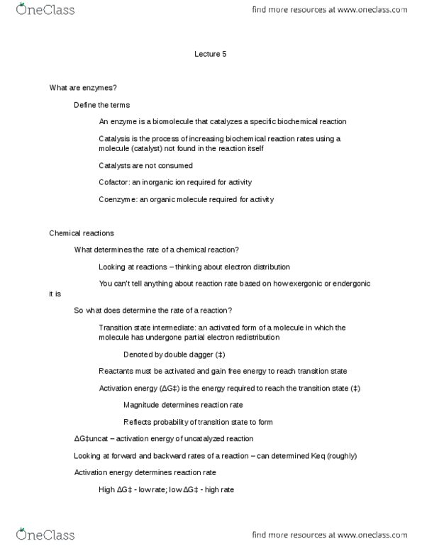 BC 351 Lecture Notes - Endergonic Reaction, Exergonic Reaction, Activation Energy thumbnail