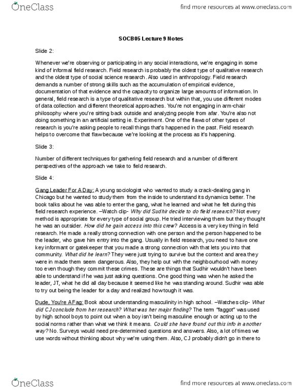 SOCB05H3 Lecture Notes - Lecture 9: Gang Leader, Participant Observation, Institute For Operations Research And The Management Sciences thumbnail