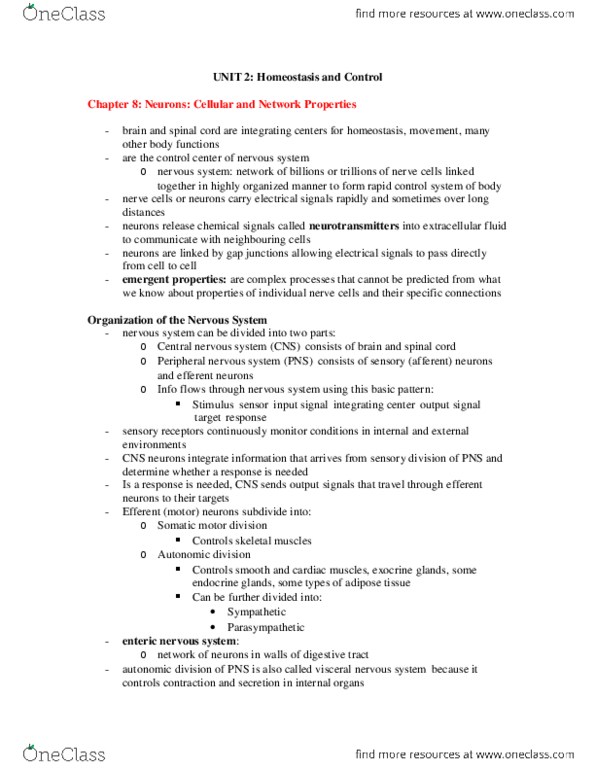 BIOL273 Chapter Notes -Intime, Oligodendrocyte, Neuromodulation thumbnail