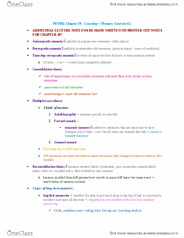 PSYB65H3 Chapter Notes - Chapter 18-19: Herpesviral Encephalitis, Anterograde Amnesia, Retrograde Amnesia thumbnail