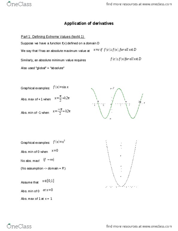 MATH100 Lecture Notes - Xu, Maxima And Minima thumbnail