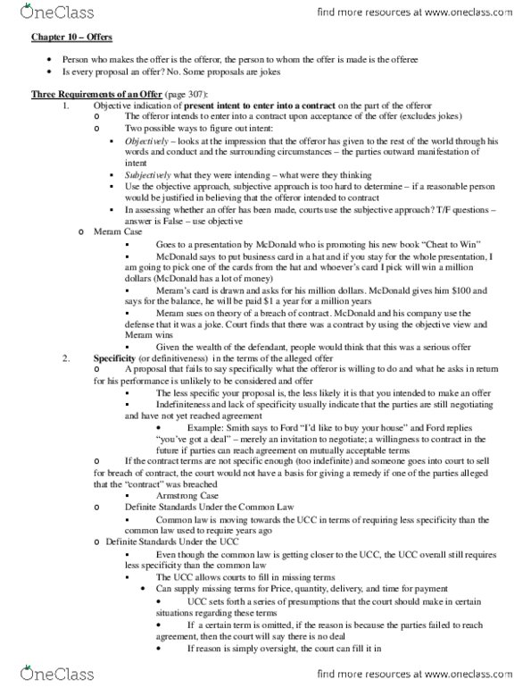 BMGT 380 Chapter Notes - Chapter 10: Uee, Contract, Reasonable Time thumbnail