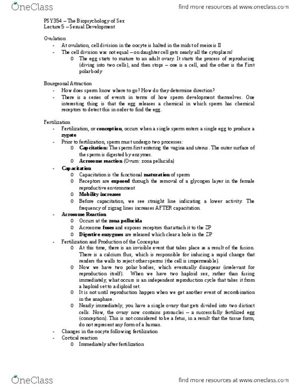 PSY354H5 Lecture Notes - Lecture 5: Conceptus, Secondary Sex Characteristic, Molecular Genetics thumbnail