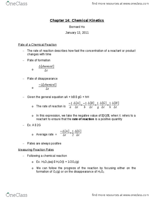 CHEM 1AA3 Lecture Notes - Reaction Rate, Chemical Equation, Titration thumbnail