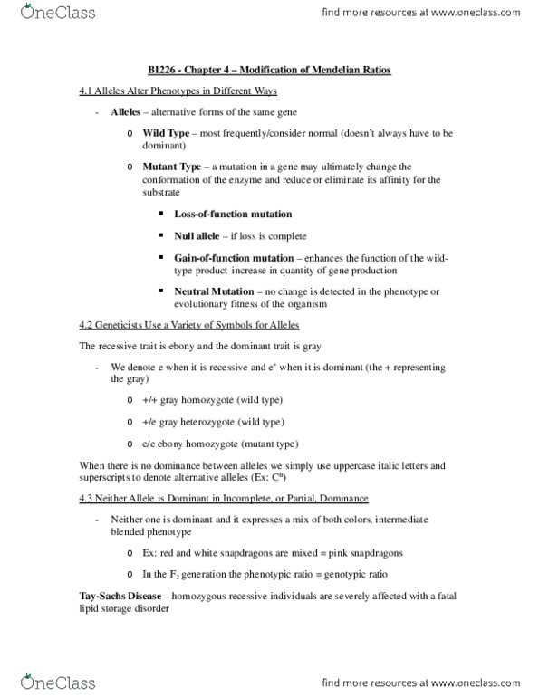 BI226 Chapter Notes - Chapter 4: Antirrhinum, Lethal Allele, Phenol thumbnail