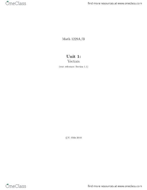 Mathematics 1229A/B Lecture : Unit 1- Vectors.pdf thumbnail